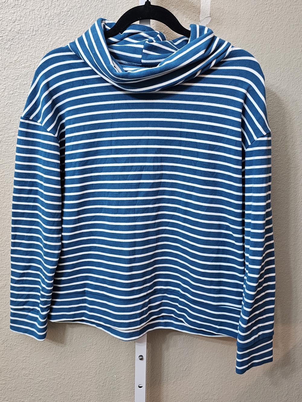 Time and Tru Blue and White Striped Cowl Neck Sweater S